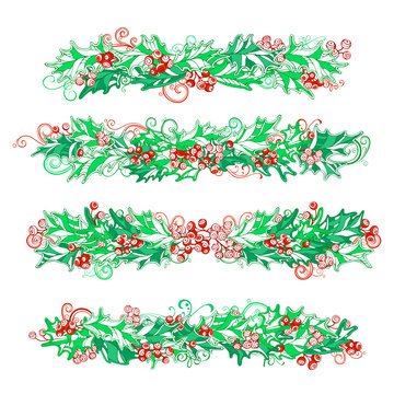 Set of holly berries page decorations and dividers.