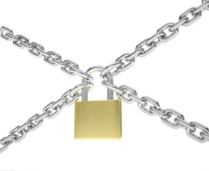 Padlock and chain isolated on white background