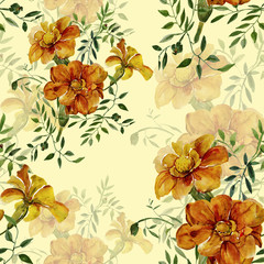Obraz premium Watercolor illustration of flowers seamless pattern