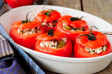 Cheese and Green Olive Stuffed Tomatoes