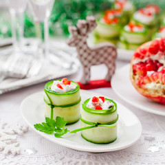 Cucumber Rolls Stuffed with Feta, Herbs, Capsicum and Black Oliv