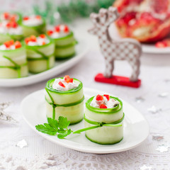 Cucumber Rolls Stuffed with Feta, Herbs, Capsicum and Black Oliv