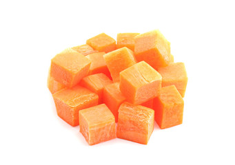 Carrot vegetable cube on white