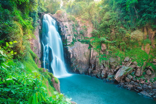 Beautiful deep forest waterfall at Haew narok waterfall, khao yai national park, Thailand
