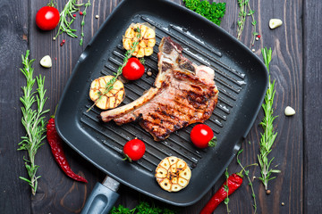 Steak with herbs and pepper