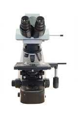 The image of the professional medical laboratory microscope isolated under the white background
