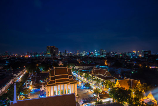 Twilight Temple and city View of Bangkok