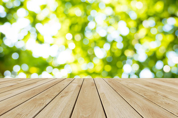 Perspective wood and bokeh light background