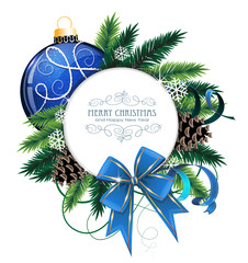 Christmas card with blue bauble