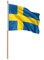 3D Swedish flag with fabric surface texture. White background.