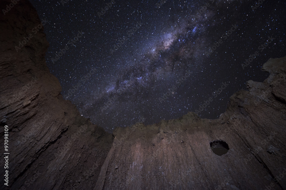 Wall mural canyon with milky way