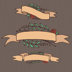 Set of doodle ornate floral ribbons
