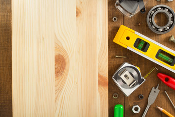 work tools and instruments on wood
