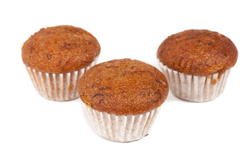 Banana cup cake isolated on white background