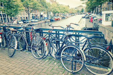 Fototapeta premium Amsterdam canal and bicycles
