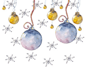 Fototapeta na wymiar snowflake and ball/ watercolor painting made by hand