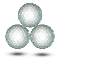 Three crystal balls floating with soft shadow isolated on white