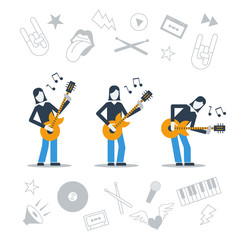 Postures of a guitarist and implements