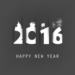Simple Black New Year Card, Cover or Background Design Template With Holiday Icons - 2016