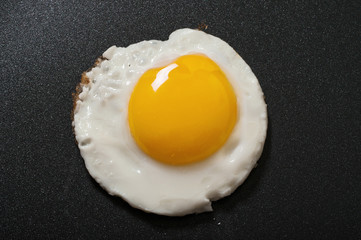 Fried egg in a frying pan with non-stick coating