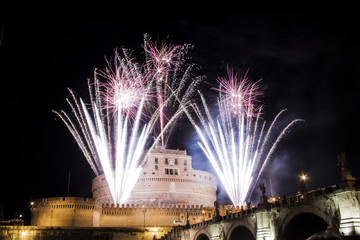 Castel Sant' Angelo, Rome, Italy celebration with fireworks