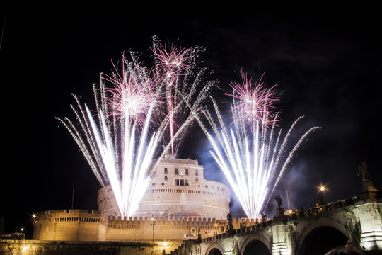 Castel Sant' Angelo, Rome, Italy celebration with fireworks
