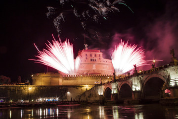 Fireworks from Castel Sant' Angelo, Rome, Italy