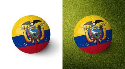 3d realistic soccer ball with the flag of Ecuador on it isolated on white background and on green soccer field. See whole set for other countries.