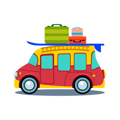 Bus Side View With Heap Of Luggage Vector Illustration