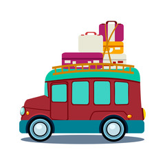 Bus Side View With Heap Of Luggage Vector Illustration