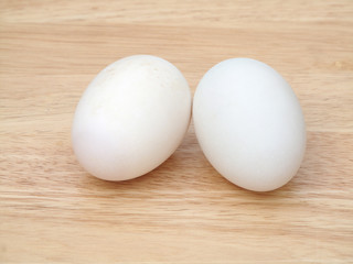 Duck eggs on Wood background