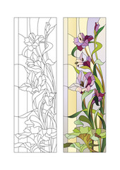 Stained glass pattern with gladioli