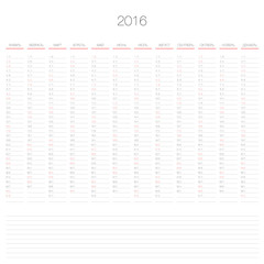 Daily weekly vector 2016 annual planner calendar template organizer