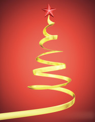 Concept christmas tree with red star at red background