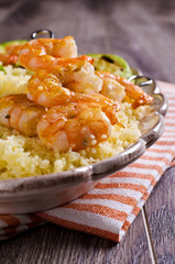 Fried shrimp on skewers