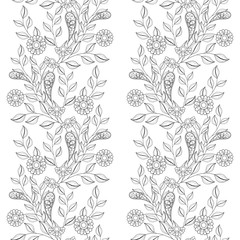 Fototapeta premium Vector Seamless Monochrome Floral Pattern