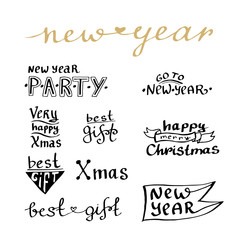 New Year handwritten lettering set. For cards and blog icon. Best gift, xmas