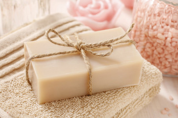 Fototapeta na wymiar Bar of natural handmade soap