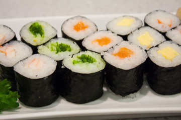 Sushi rolls on a plate