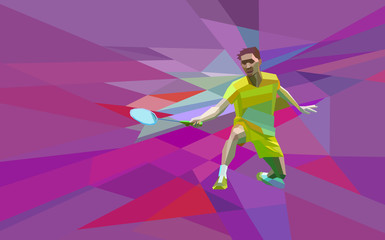 Fototapeta na wymiar Polygonal badminton player on colorful low poly background