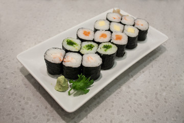 Sushi rolls on a plate