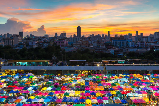 Multi-colored tents /Sales of second-hand market in Bangkok, Thailand.