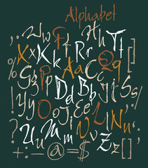 vector set of calligraphic acrylic or ink alphabet. Dark background.