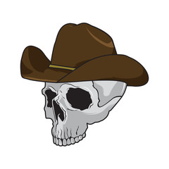 Cowboy skull wearing stylish brown fedora hat in a halloween