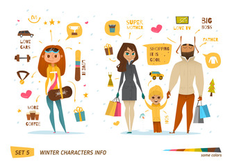 Winter characters infographic set