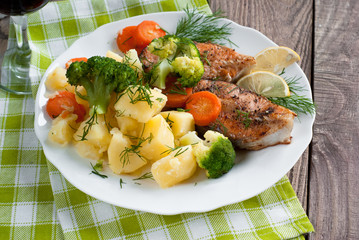 Grilled salmon steak