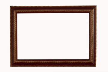 Gold and wood frame on white background
