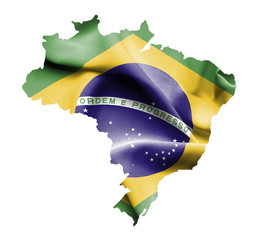 Map of Brazil with waving flag isolated on white