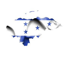 Obraz na płótnie Canvas Map of Honduras with waving flag isolated on white