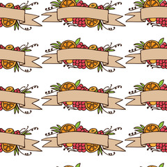 Set of doodle ornate fruit ribbons